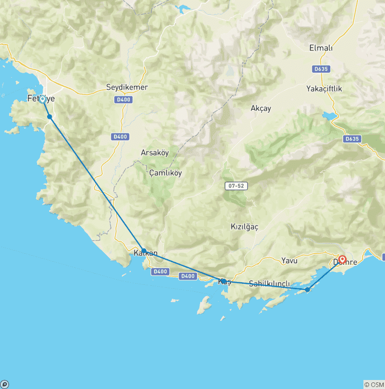 Map of Mixed Age & 18-39's Turkey Sailing Tour 7Night