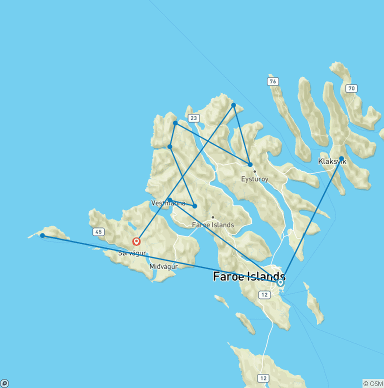 Map of Fascinating Faroe Islands 8 Days
