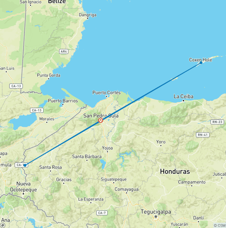 Map of Honduras Exploration 14 Days/13 Nights