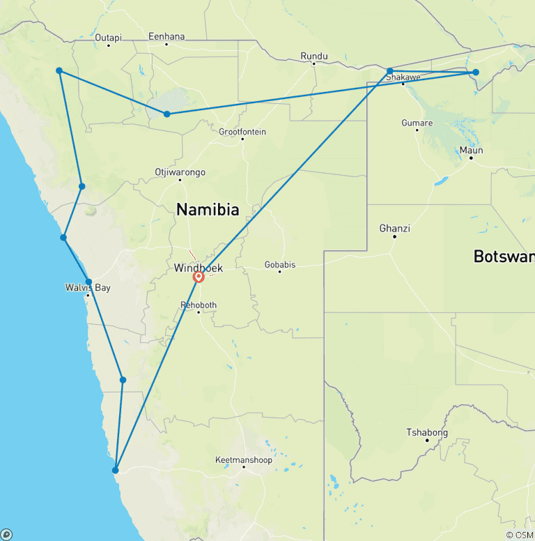 Map of 22-Day Authentic Namibia Safari & Cultural Explorer