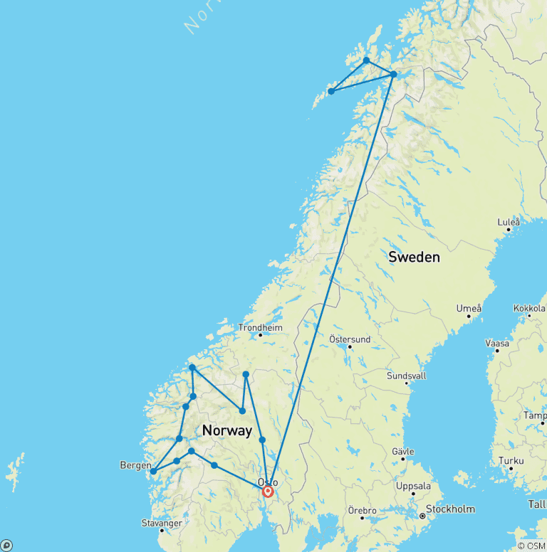 Map of Best of Norway & Lofoten Midnight Sun - 13 days