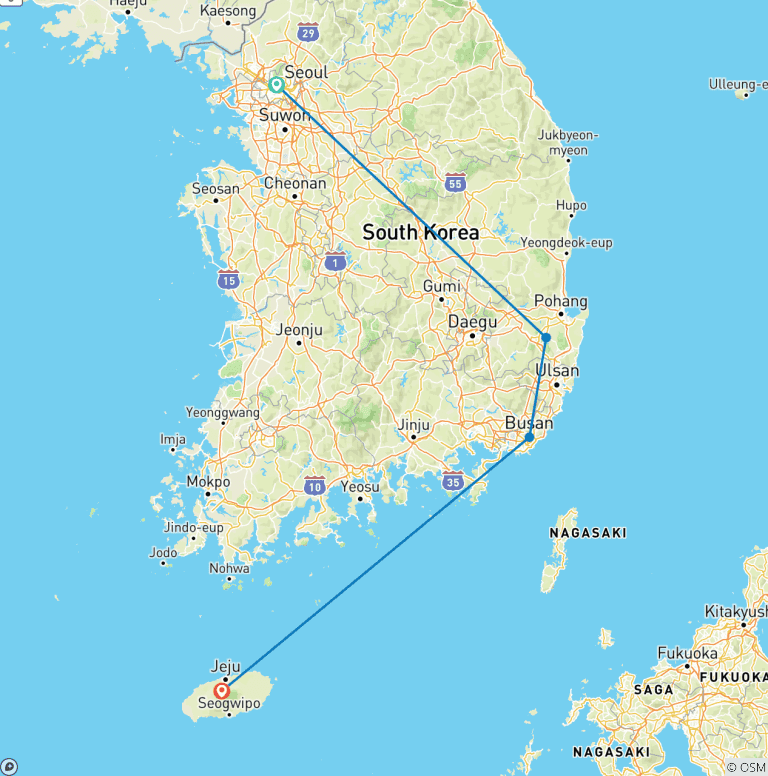 Map of 10 Day South Korea Essential-Private Family Tour with 4 Star Hotels (No Group, Customizable)