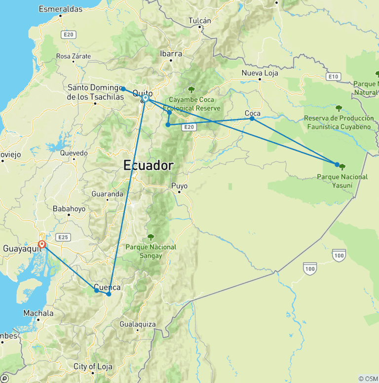 Map of 14-Day Birding and Wildlife Photography in Ecuador