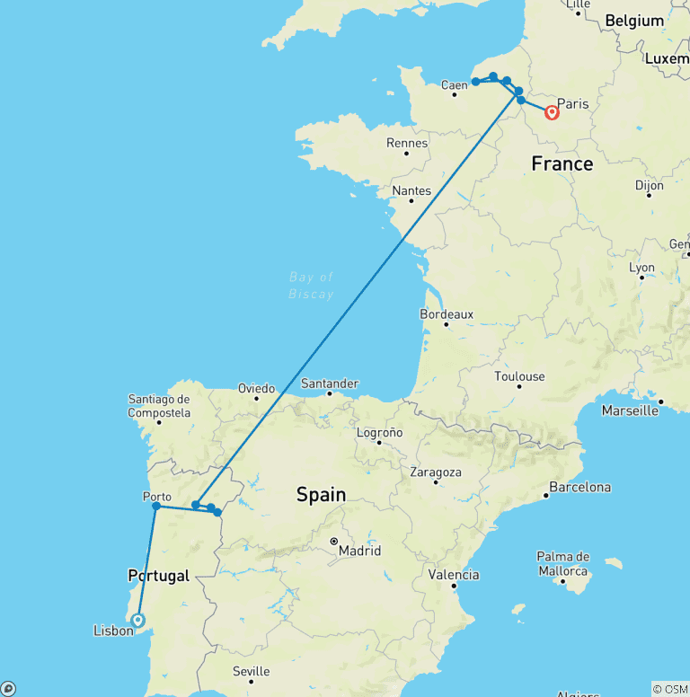 Map of Gems of the Seine & Unforgettable Douro with Lisbon 2026