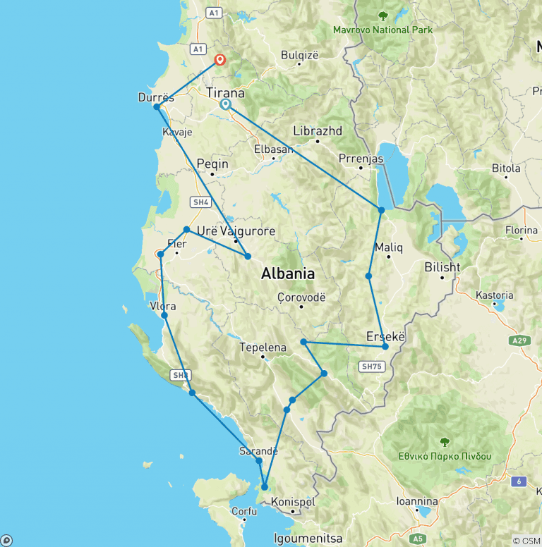 Map of Highlights of Albania