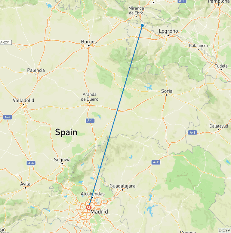 Map of Madrid to San Vino Wine Fight Return Bus