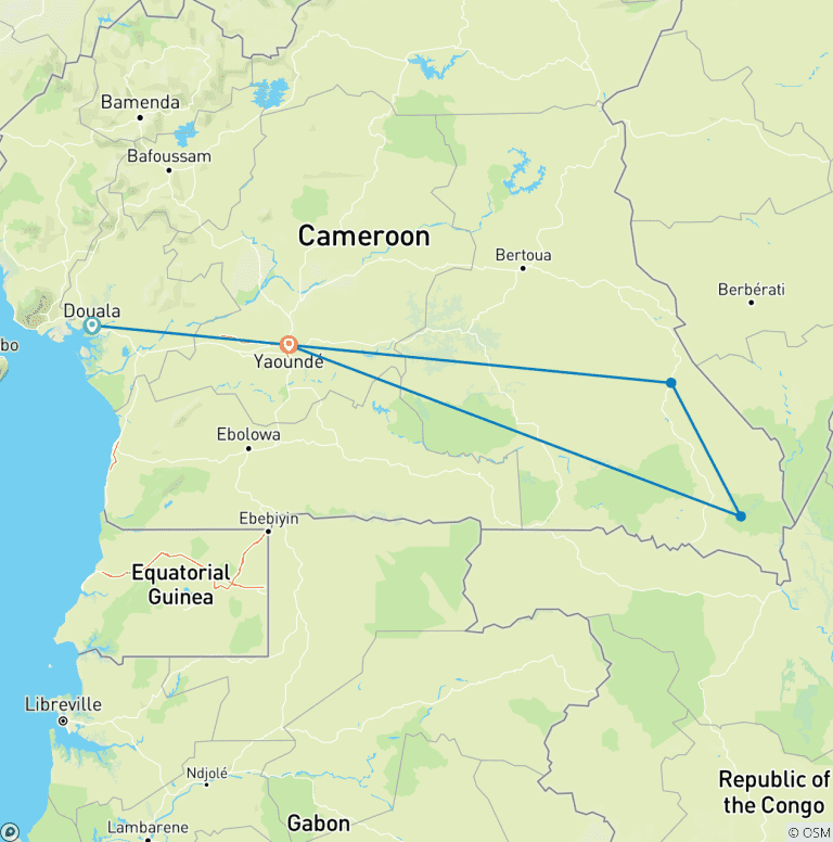 Map of Option 3 – Adventure, Nature & Discovery in Central Africa 8 Nights / 9 Days