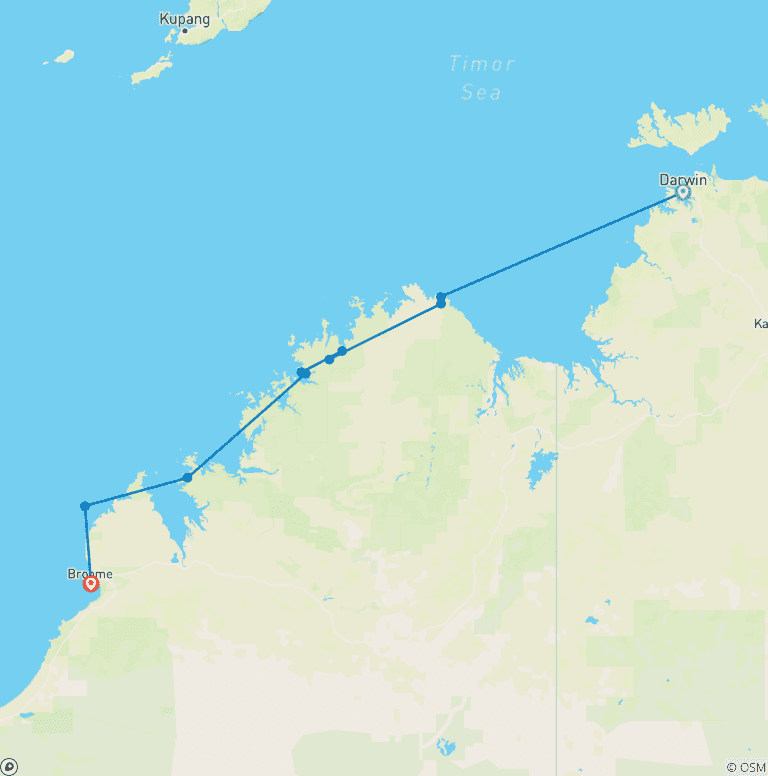 Map of Kimberley Coast Adventure Darwin → Broome (2027)