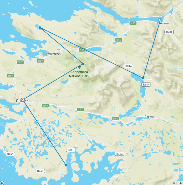 Map of Between mountains and sea: 7-day hiking and cycling Tour through Connemara 7 Days