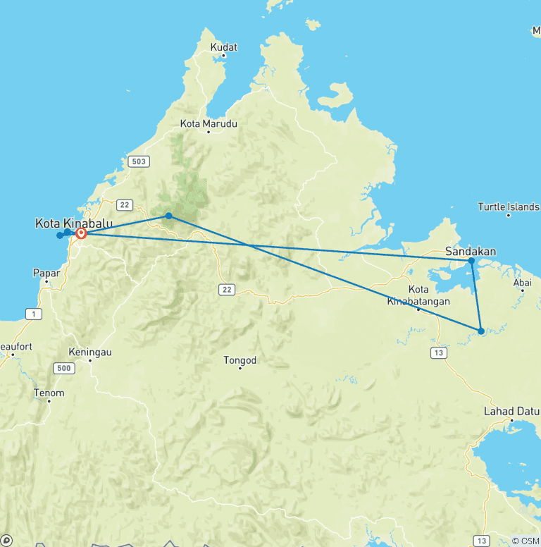 Map of Borneo Family Wildlife Adventure