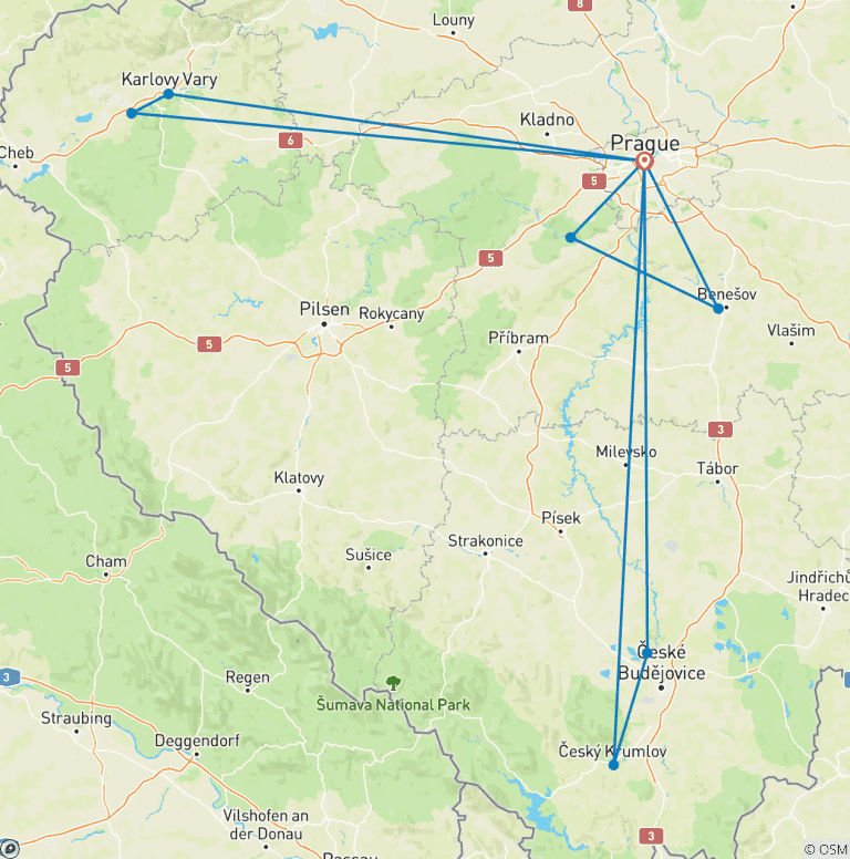 Map of Bohemian Castles from Prague – 7 Days