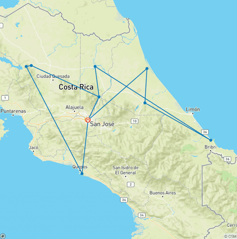 Map of Costa Rica Adventure Family Holiday