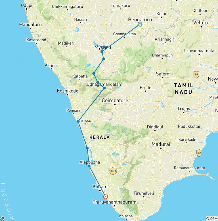 Map of Cycle Kerala & Tropical India