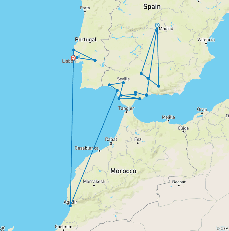 Map of Ultimate Andalusia, Ending in Lisbon (from Madrid to Estoril)