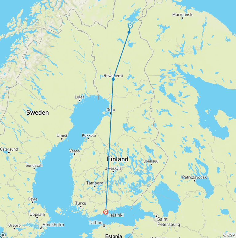 Map of NORTHERN LIGHTS ESCAPE  Finland and Lapland Adventure