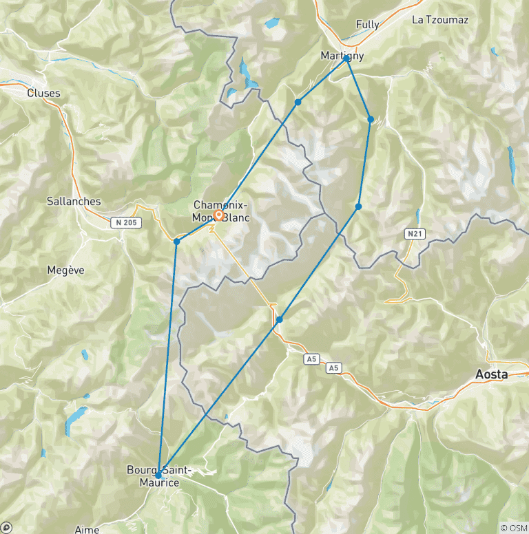 Map of Tour du Mont Blanc Camping Trek