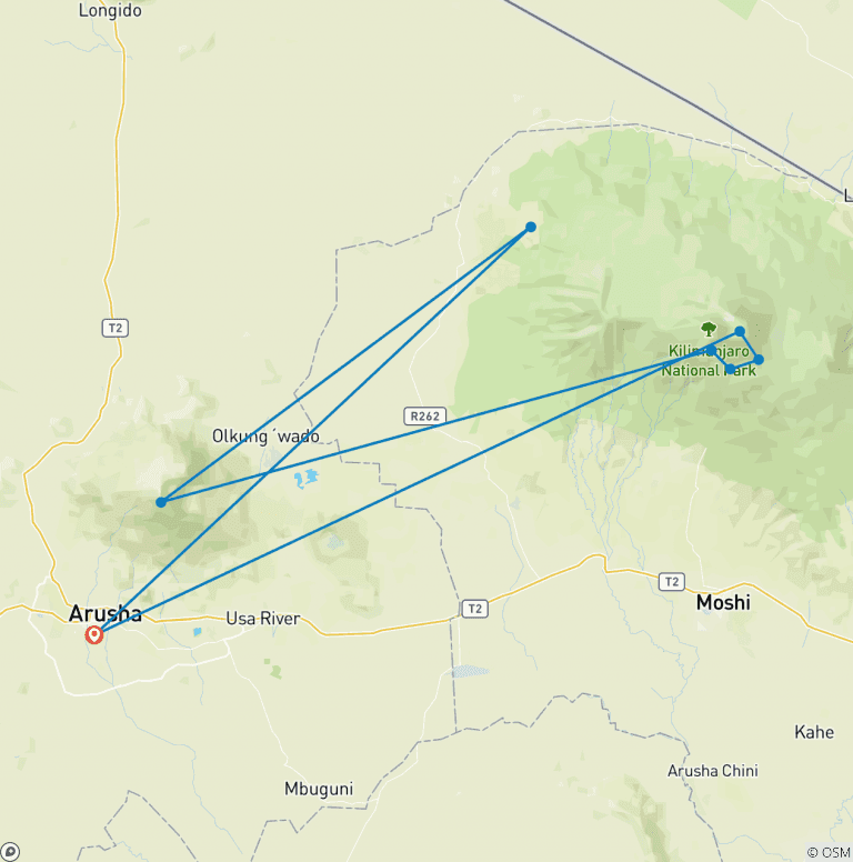 Map of Kilimanjaro Climb - Lemosho Route