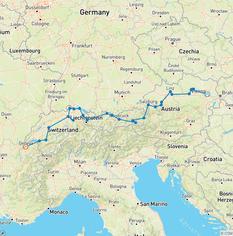 Map of Best of Austria and Switzerland