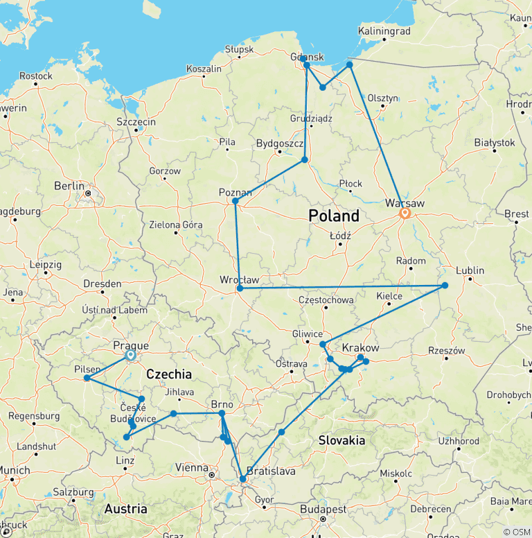 Map of Full Czechia and Poland