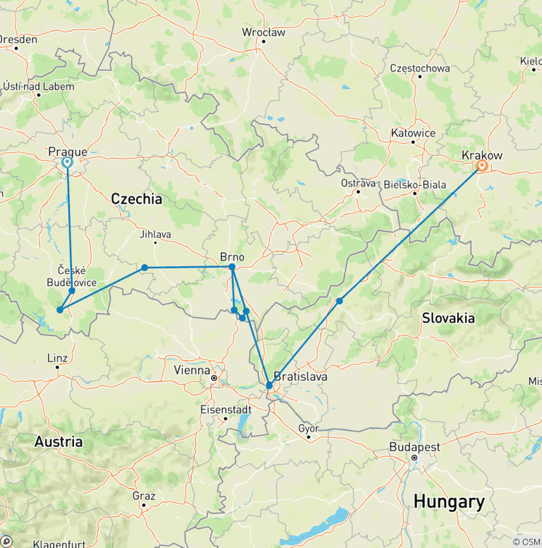 Map of Charms of Bohemia and Moravia ending Krakow
