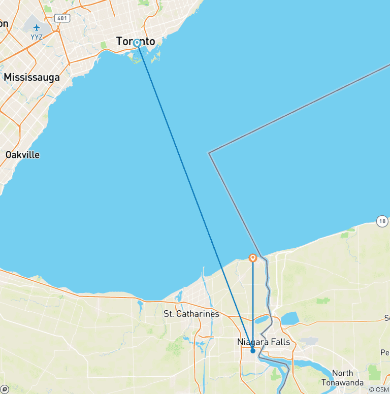 Map of Toronto & Niagara Falls Discovery - 4 days