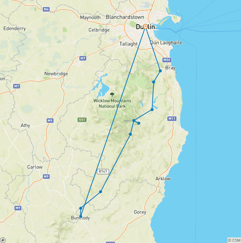 Map of Wicklow Way, 8-day Self-guided walking