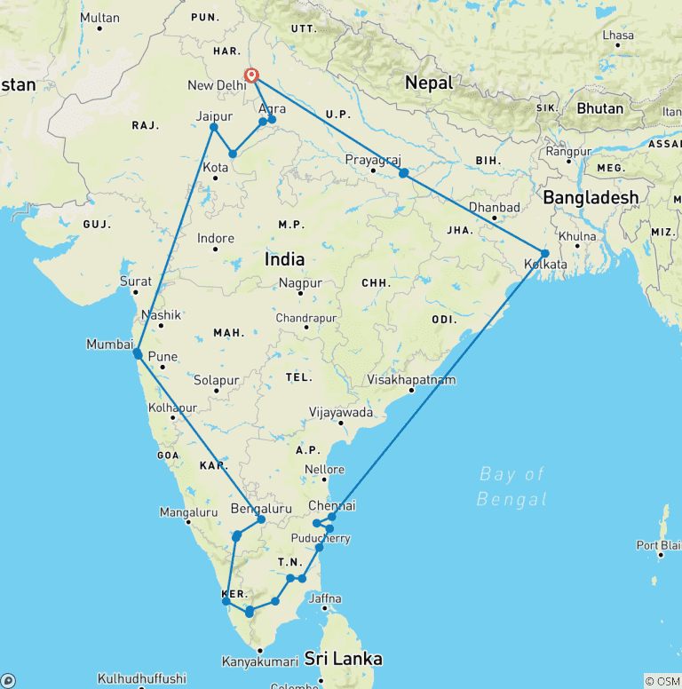 Map of Grand Indian Heritage and Wildlife Trails By G Experiences