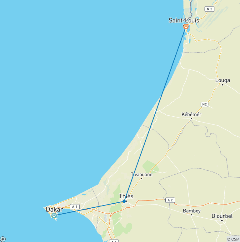 Map of 5 days Special Senegal Jazz festival Tour