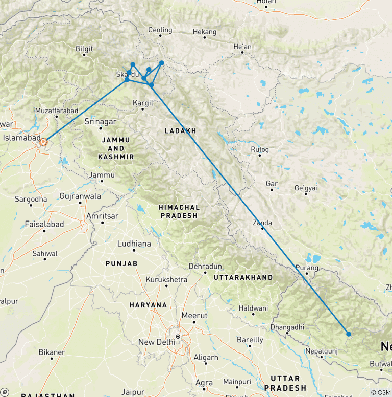 Map of K2 Base Camp & Gondogoro-La Trek