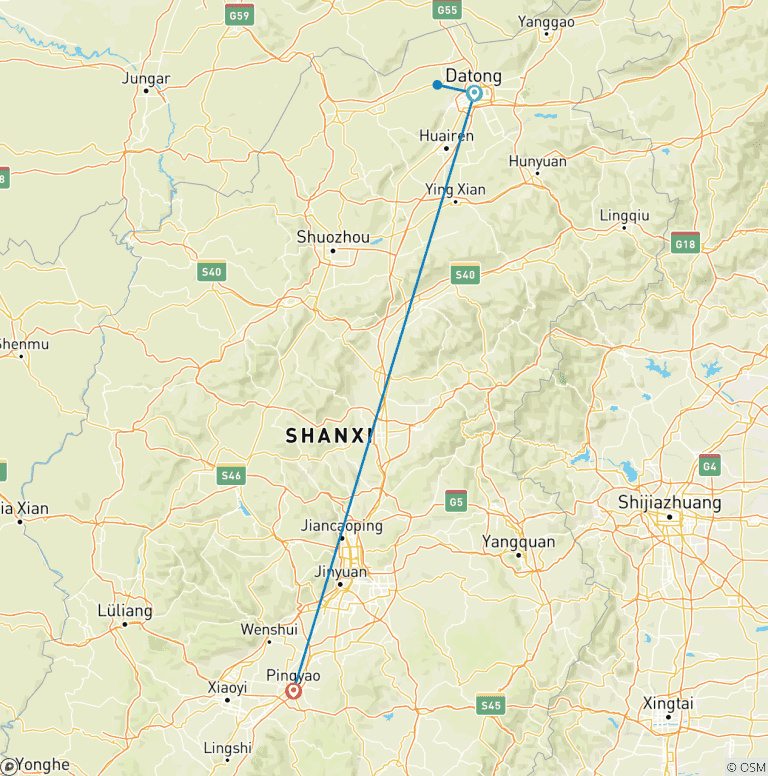 Map of Datong & Pingyao Break (Standard) - 4 days
