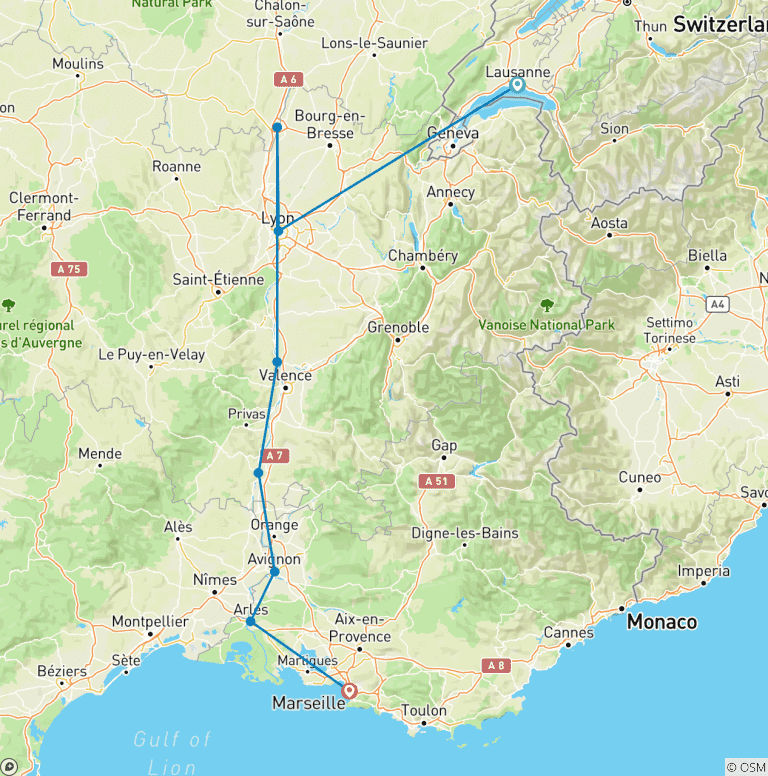 Map of Swiss Mountains with Sensations of Lyon and Provence 2027