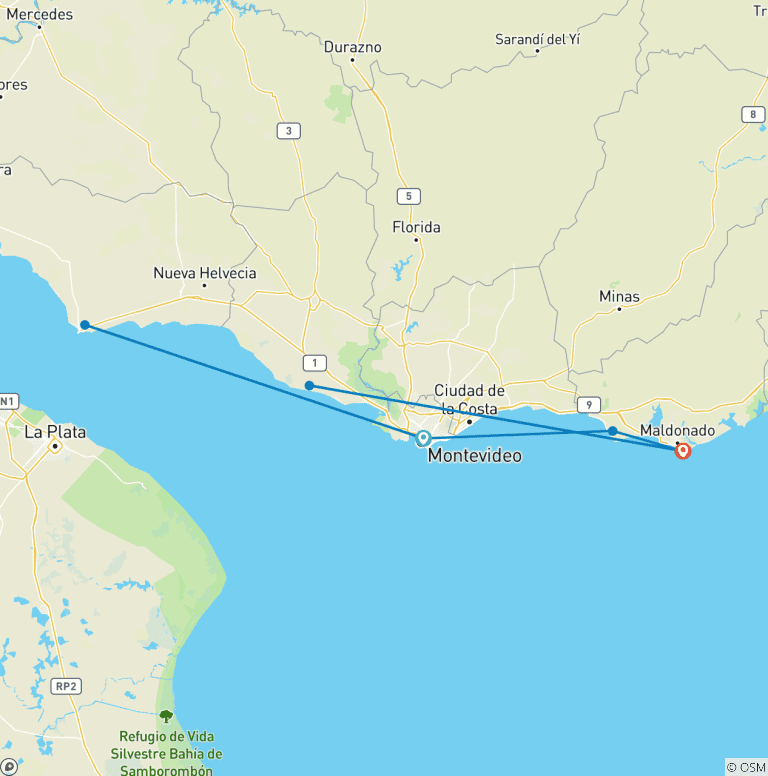 Map of Customized 10 Days Private Uruguay Tour, Daily Depart & Private Guide