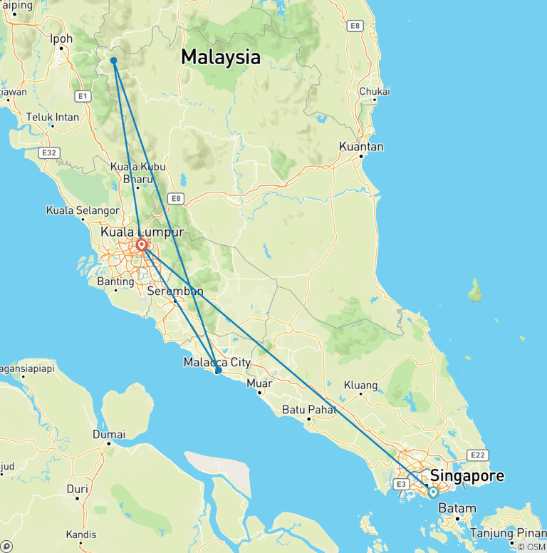 Map of 10 Days of Adventure in Singapore and Kuala Lumpur