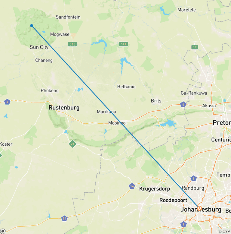 Map of 3-Day Pilanesberg Camping & Big Five Adventure
