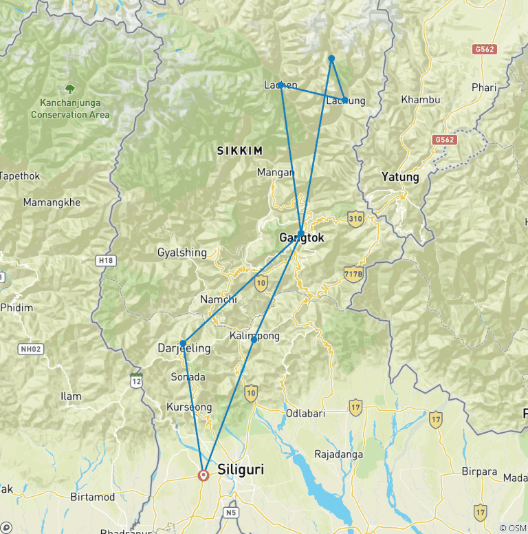 Map of Sikkim & Darjeeling Adventure Trail By G Experiences