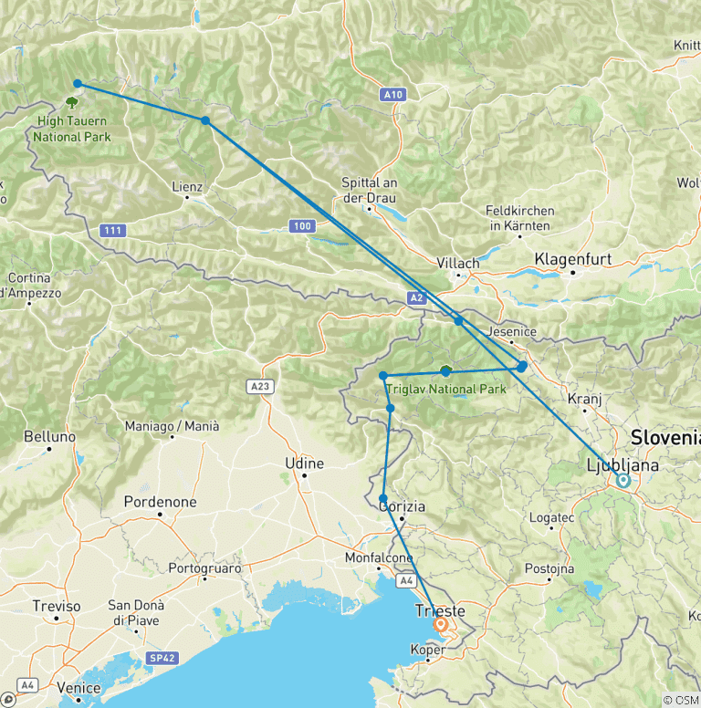 Map of Signature: Hiking the Alpe-Adria Trail, Alps to the Adriatic National Geographic