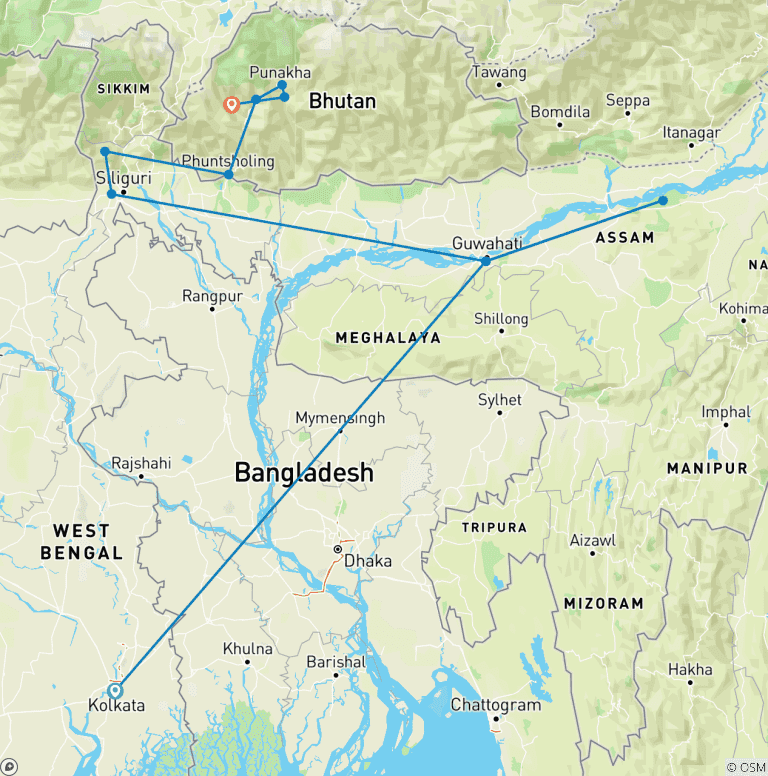 Map of Northeast India and Bhutan Enchanting Trails By G Experiences