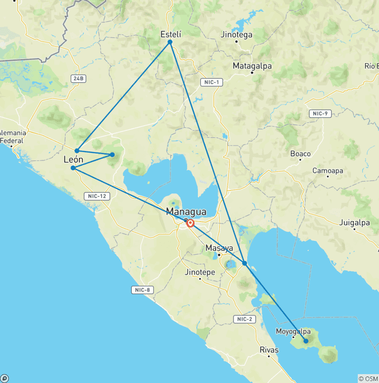 Map of 9 days Nicaraguan Immersion: Culture, Volcanoes, and Tradition