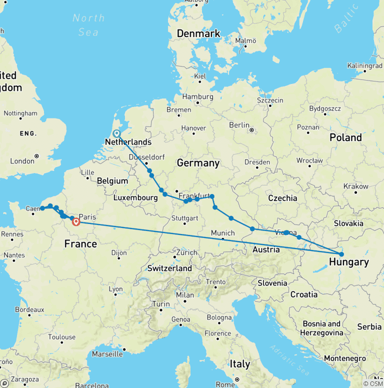 Map of Jewels of Europe & Normandy & Gems of the Seine 2027 - 25 Days (from Amsterdam to Paris)