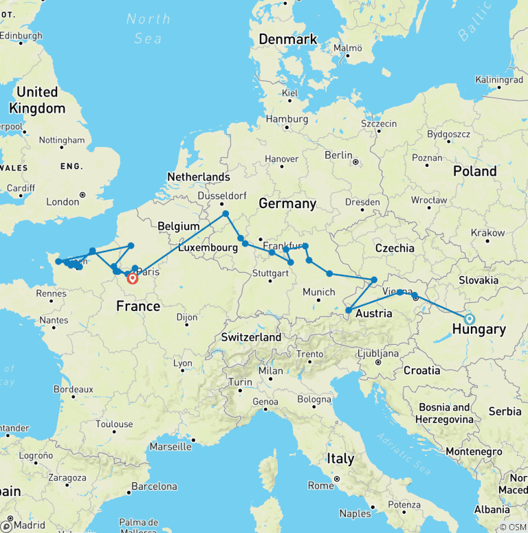 Map of Jewels of Europe & Normandy & Gems of the Seine 2027/2028 - 25 Days