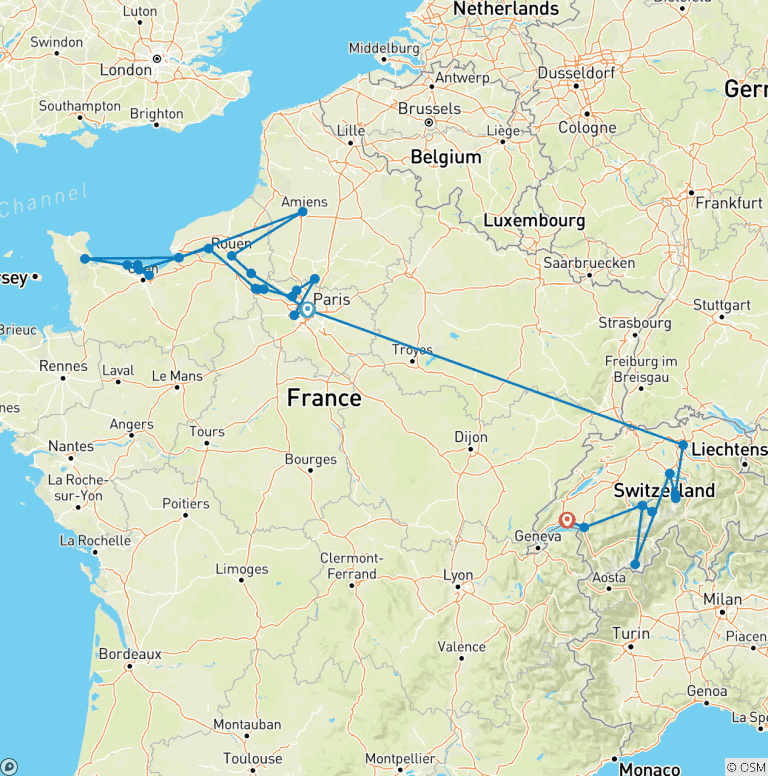 Map of Normandy and Gems of the Seine with Iconic Switzerland 2027 - 23 Days