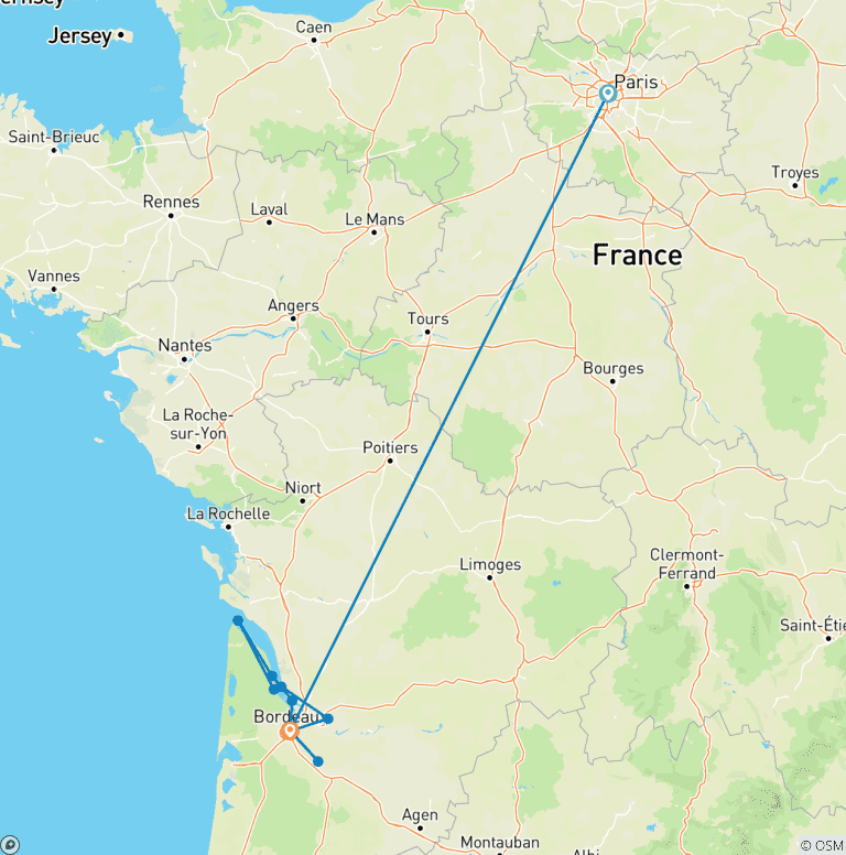 Map of Bordeaux Affair - a wine cruise with Highlights of Paris