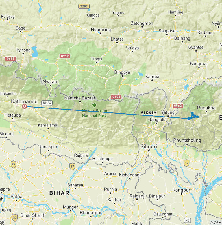 Map of Druk Path Trek – 13 Days