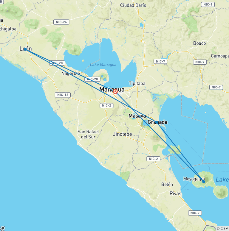 Map of 10 days The Essence of Nicaragua: Colonial Cities, Volcanoes, and Natural Paradises