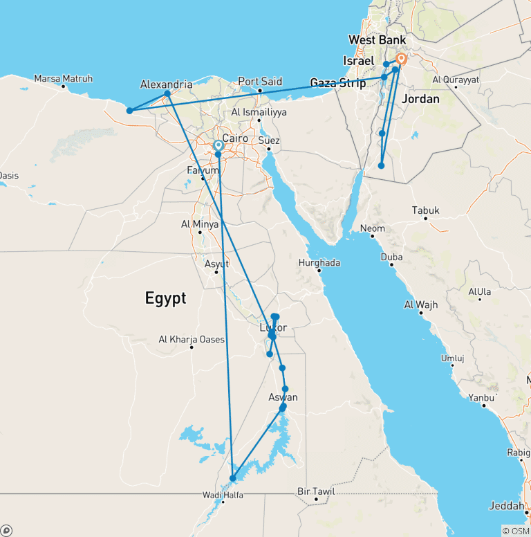 Map of Jewels of Egypt & Jordan 2027