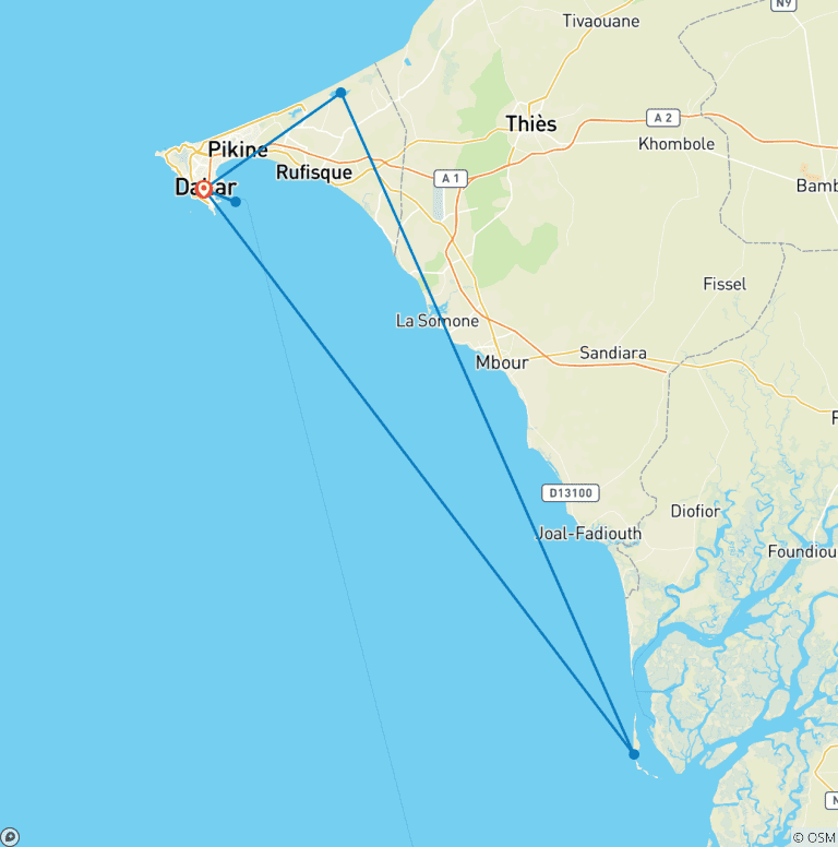 Map of Senegal Highlights 6 Days / 5 Nights