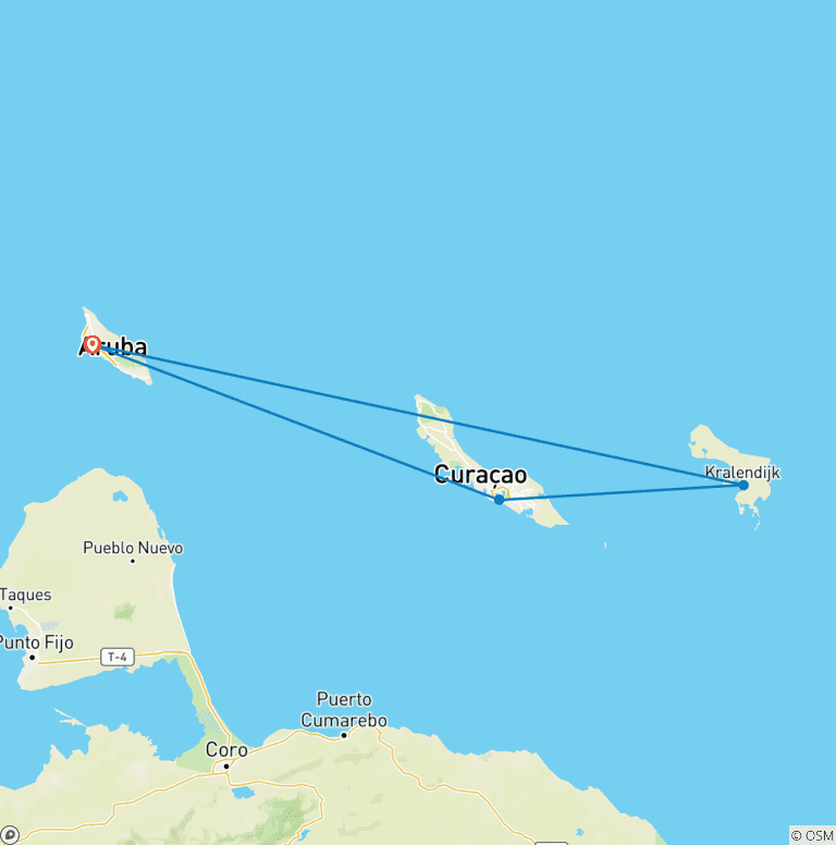 Map of Aruba, Bonaire & Curaçao 8 Days Tour