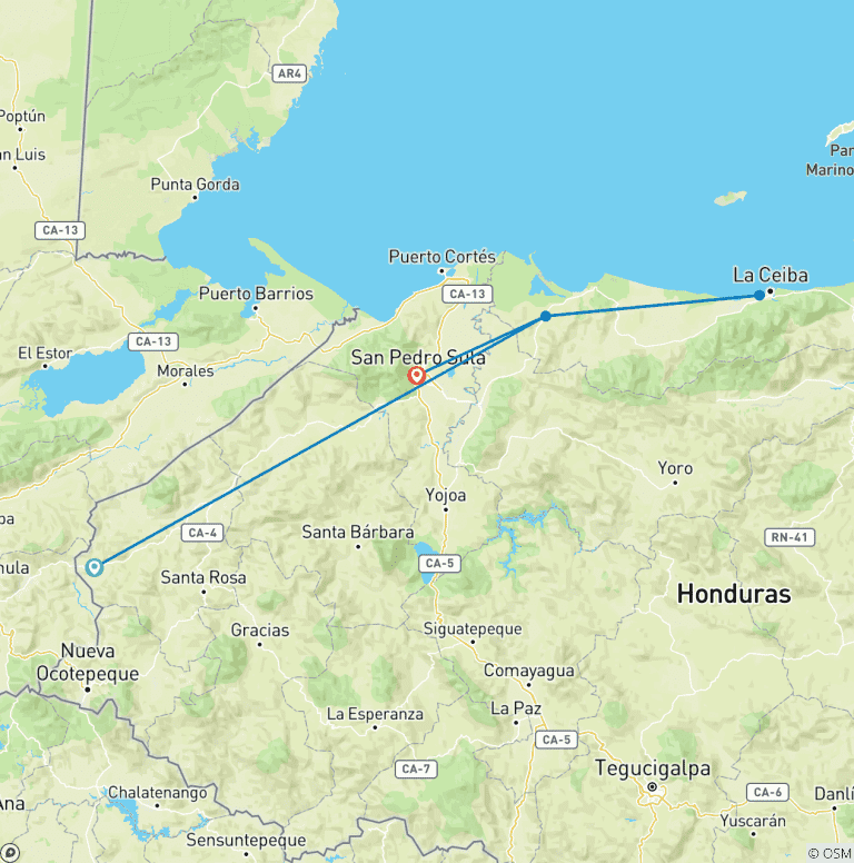 Map of 7 days Honduras Eco Adventure