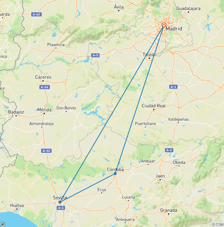 Map of Madrid, Cordoba & Seville (Superior) - 3 days