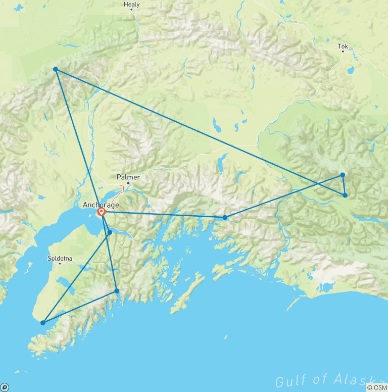 Map of Alaska Denali, Kenai & Wrangell Adventure - 20 days